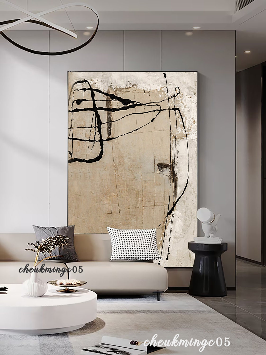 Beige Wabi Sabi Wall Art Minimalist Painting on Canvas Large Plaster ...