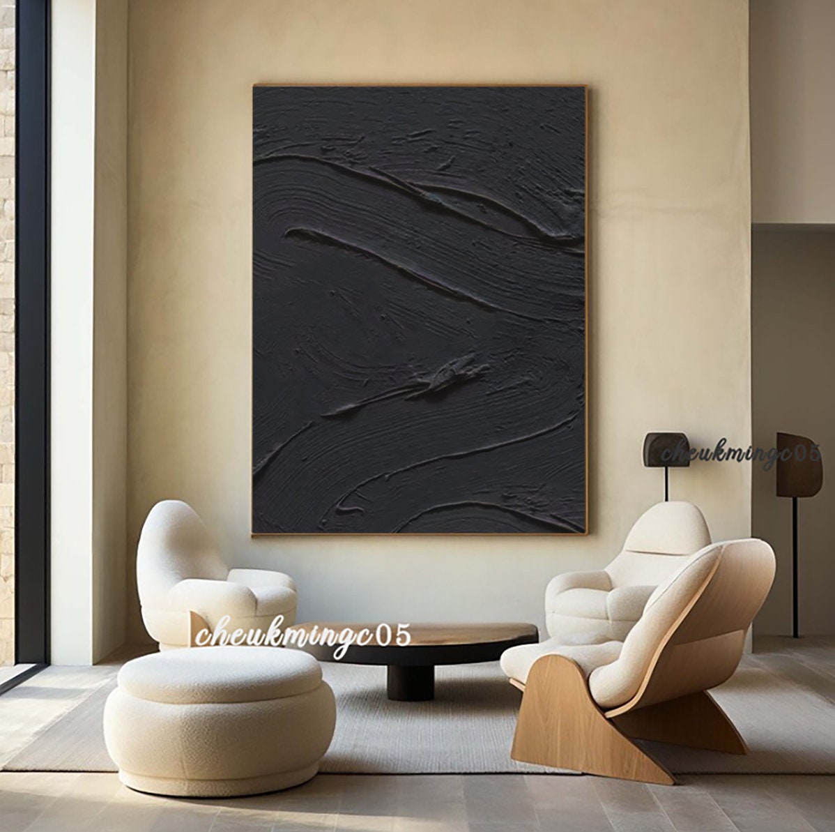 Black Textured Canvas Painting - Wabi Sabi Minimalist Wall Art - Etsy