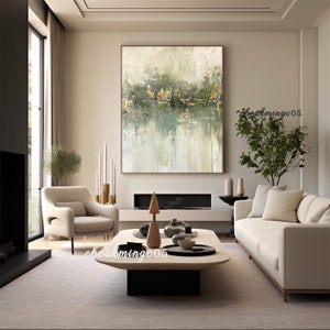 Beige and Green Texture Wall Art on Canvas Large Minimalist Painting