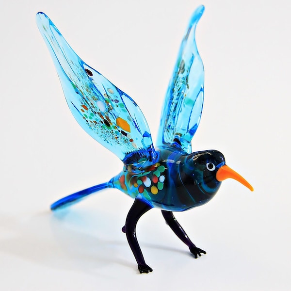 Hand-Blown Art Glass Robin Raddock Bird Figurine | Murano Robin Collectible Glass Bird Gift for Glass Animals Collectors | Glass Robin Bird|