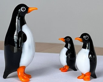 Blown Glass Art Collectible Fat Penguin Family Set of 3 Figurine Mother&#39;s Day Gift Idea for Mom, Her, Wife | Winter Gift Idea for Girls |
