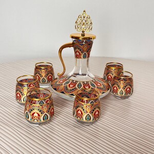 Handcrafted Glass Zamzam Carafe and Cup Set | 7 pcs Zemzem Seti | Ramadan Decor | Hajj - Umrah Gift | Eid Gift | Islamic Gift | Umrah Gift |