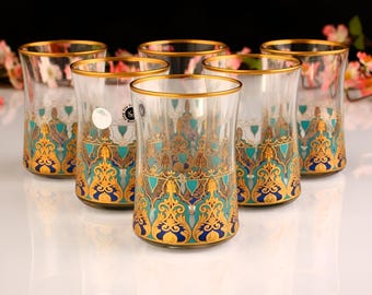 Hand Painted 6 pcs Drinking Glass - Old Fashioned Water&Juice Glass Set - Elegance Mother&#39;s Day Gift for Women - Birthday Party Fancy Glass