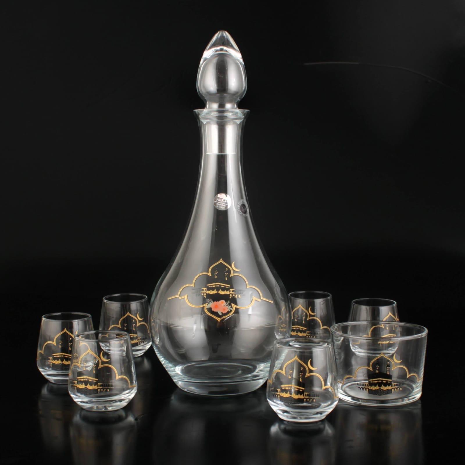 Handmade With Kaaba Motif Zamzam Pitcher and Cup Set | 8 Pcs