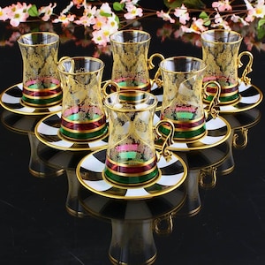 Premium Tea Cups Gift for Mother&#39;s Day | Tea Party Accessories | Vintage Arabic, Turkish, Moroccan, Parsian Luxury Tea Glass Set of 6 |