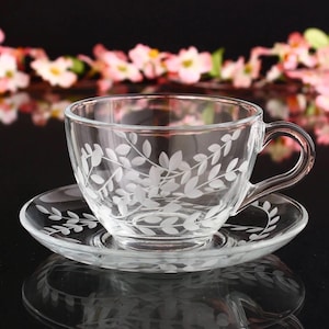 Handmade Glass Cups | Hand Cut Bohemia Crystal Tea Set for Tea Parties Decor | Novelty Mother's Day Gift for Mom, Her, Family, Women |