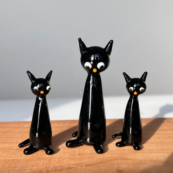 Animaux de collection Verre Art Figurine de chat noir Décoration d