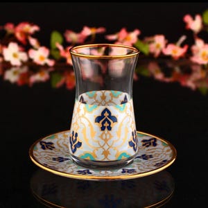 Handmade Tea Cup Set | Turkish Tea Glasses Set of 6 | Luxury 24K Gold Rimmed Glass | Premium Gift for Tea Lover |