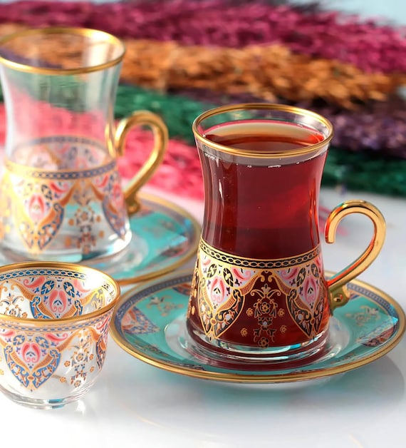 Handgefertigte Teetasse Set | Türkische Teegläser Set von 6 | Tee Glas Set Geschenke für Teeliebhaber | Arabisch Persisch Tee Gläser Set