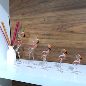 Glassblown Flamingo Family: Murano Glass Figurines, Set of 5
