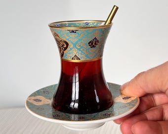 Handgefertigte Teetasse Set | Türkische Teegläser Set von 2 | Tee Glas Set Geschenke für Teeliebhaber | Arabisch Persisch Tee Gläser Set |