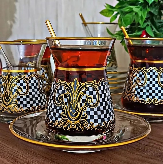 Vintage Gold Rimmed Turkish Tea Glasses for 6 Person Arabic Istikan Tea Cup Set Traditional Cup Set Glass Herbal Tea Glasses Serving Set Etsy UK