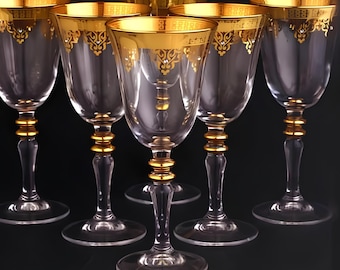 Luxury Crystal Wine Glass Set of 6, Fancy Wine Goblets, 24K Gold Rim, Crystal Stemware, Fancy Crystal Glass, Special Days Champagne Glasses