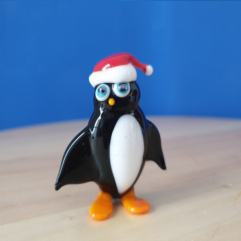 Art Glass Christmas Penguin Figurine Pucca Homeoffice Decor Etsy