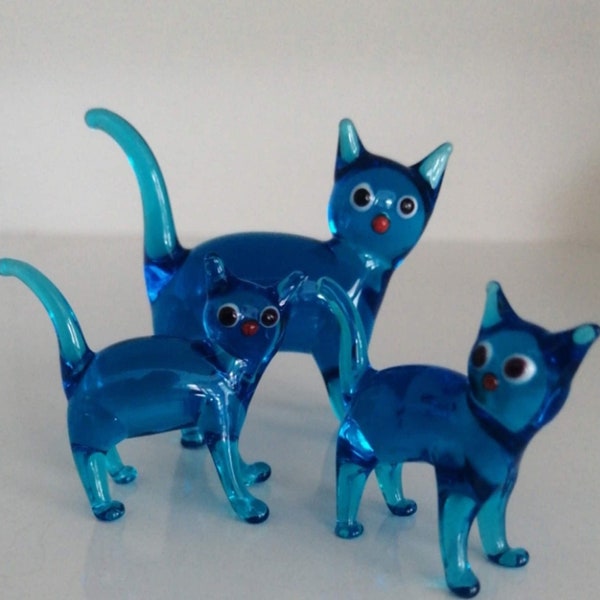 Lot de 3 figurines chat et chaton en verre soufflé Decor Knick Knacks pour la décoration intérieure | Idée cadeau parfaite pour chat pour maman, meilleure amie, elle |