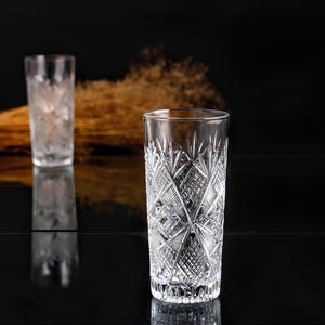 Handcut Embroidery Lemonade Glass Set of 6, Luxury Drinking Tumbler, Old Fashioned Juice Glass, Raki Glass, Home Gift for Mother&#39;s Day