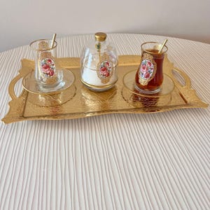 Handmade Tea Cups and Sugar Bowl with Tray  | Turkish Tea Glass Set | Authentic Tea Glass Set Gift for Tea Lover | Arabic Persian Glasses  |