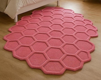 Hand-Tufted Wool Honeycomb Rug – Soft Pink Nursery Accent Carpetmasroor carpet