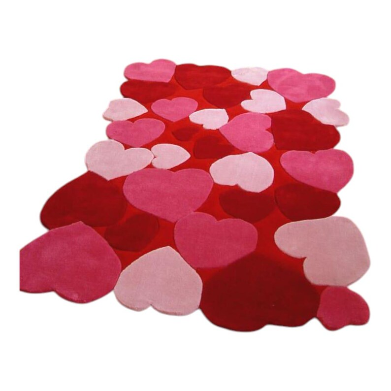 Crimson Crush Heart Shape Red and Pink Irregular Luxury Wool Rug in ...