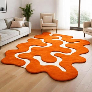Wave Woolen Rug 5x8 6x9 ft, Handmade Irregular Shape, Modern Home Decormasroor carpet
