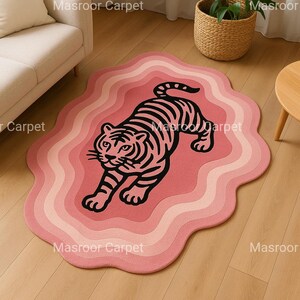 Animal Wool Rug Tiger Design – Handmade Tufted Carpet for Kids Room Nursery Living Room Eco Friendly Gift Irregular Animal Shaped Rug 5x8 Ft