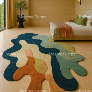 Rug Abstract Modern Area Rug – Colorful Wavy Shape Carpet, Contemporary ...