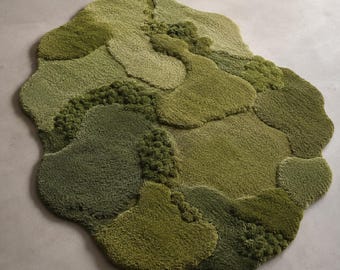 Alfombra botánica floral tejida a mano, alfombra moderna verde salvia de 9x12 / Alfombra biofílica verde orgánica / Decoración moderna abstracta para el hogar