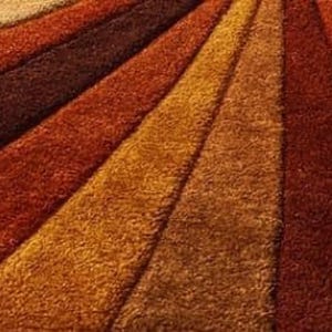 Sunburst Rug Mid Century Retro Area Rug, Handmade Wool Orange Brown Geometric Rug, Modern Area Rug For Living Room, Bedroom Carpet Decor