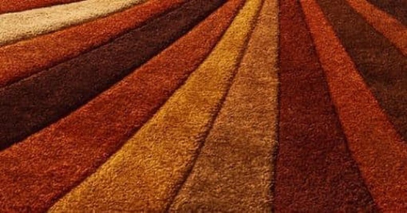Sunburst Rug Mid Century Retro Area Rug, Handmade Wool Orange Brown Geometric Rug, Modern Area Rug For Living Room, Bedroom Carpet Decor