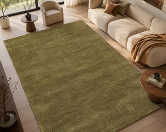 Olive Green Hand Tufted Wool Rug, Solid Moss Green Area Rug, Modern Minimalist Handmade Carpet for Living Room, Custom Earthy Decor