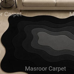 9x12 Tufted Area Rug: Modern Layered Wave, Organic Black Gray Gradient ...