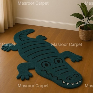 Alfombra con forma de cocodrilo, linda alfombra de animales para guardería y sala de estar, decoración de piso única, tamaños 5x8, 6x9, 8x10, 9x12, cocodrilo para guardería, juguetón