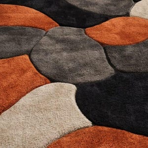 Handmade Wool Rug, Abstract Retro Rug, Orange Black Carpet, Wavy Pattern Rug, Hand Tufted Wool Rug, Living Room Rug Accentmasroor carpet