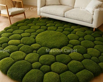 Moss Stone Rug, 3D Textured Green Nature Rugmasroor carpet