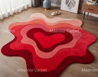 Hand tufted rug, Wavy Heart Shape, Red Pink Rug, Colorful Area Rugmasroor carpet