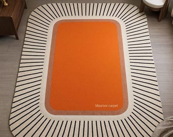 ハンドタフテッドモダンラグ、サンセットオレンジ、オービットデザインmasroorカーペットmasroorカーペット
