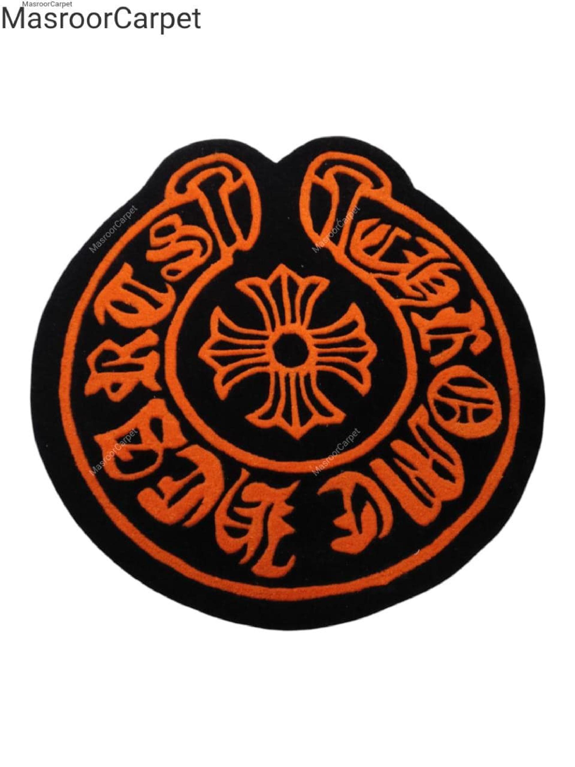Punk Rugs Handmade Gothic Cross Rug Black & Orange | Punk Rock Tufted Area Rug ...