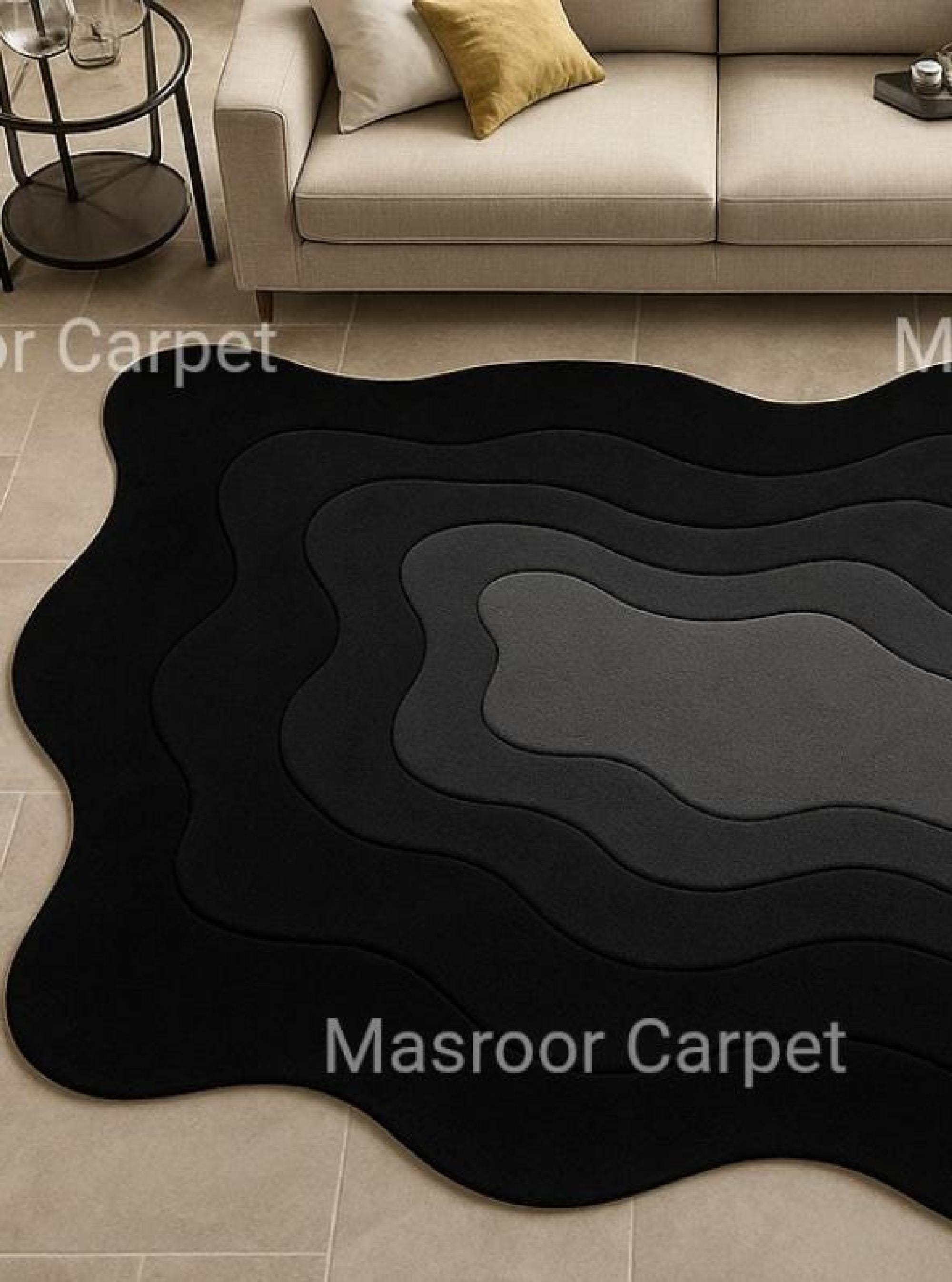 9x12 Tufted Area Rug: Modern Layered Wave, Organic Black Gray Gradient ...