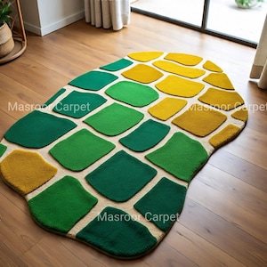 Yellow Rug Irregular Shape Abstract Design Hand Tufted Rugs For Living Room, Bedroom, Dining Room, Drawing Room, And Any Room Color Multi