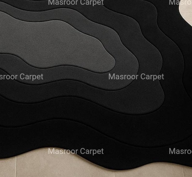 9x12 Tufted Area Rug: Modern Layered Wave, Organic Black Gray Gradient ...