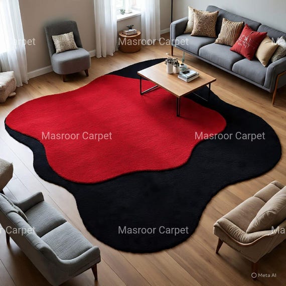 Colorful Area Rug, Handmade Wool Luxury Home Carpet, Irregular Design Rug, Modern Abstract Rug for Living Room, Unique Irregular Rug