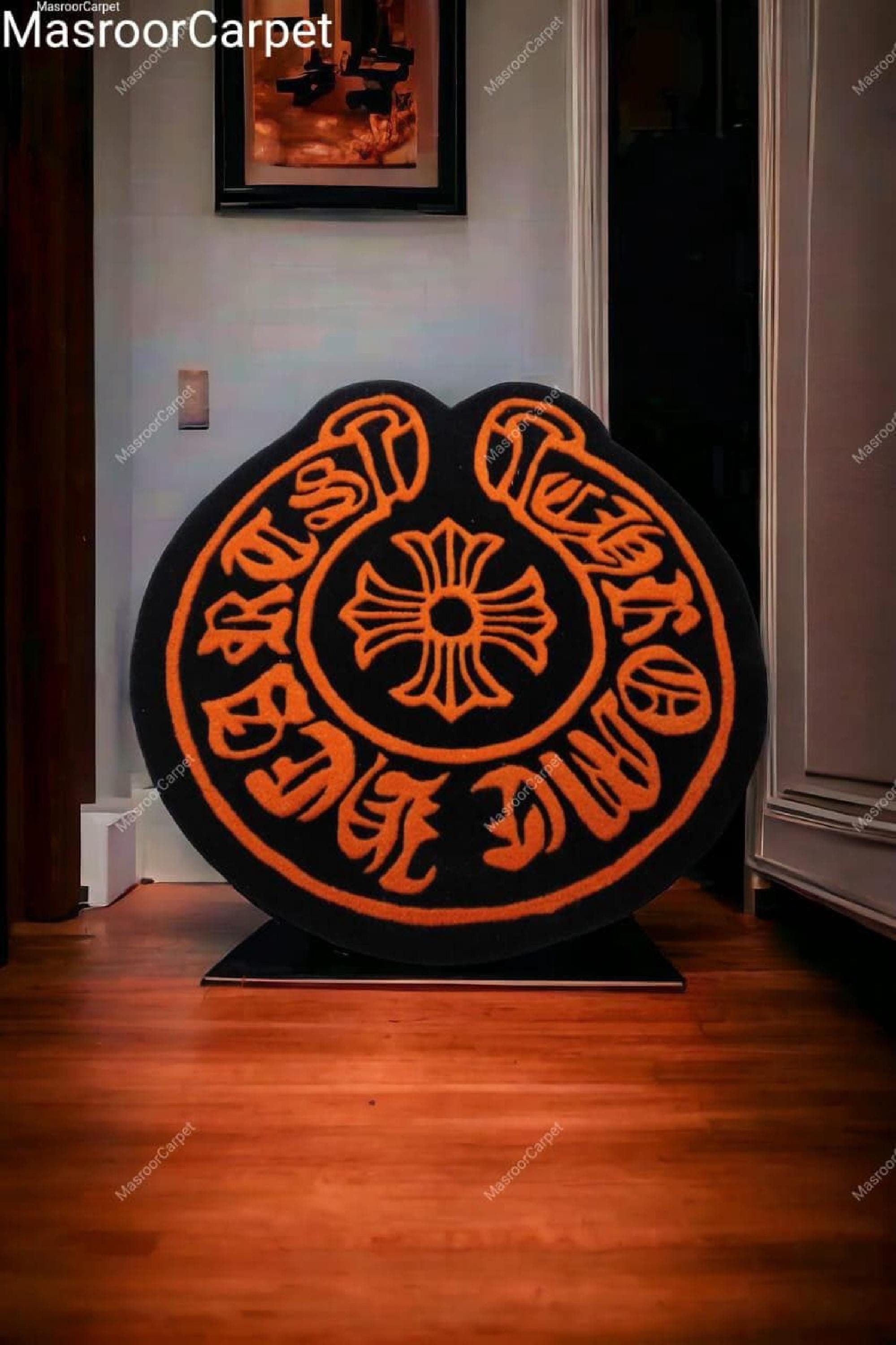 Punk Style Rug Handmade Gothic Cross Rug Black & Orange | Punk Rock Tufted Area Rug ...