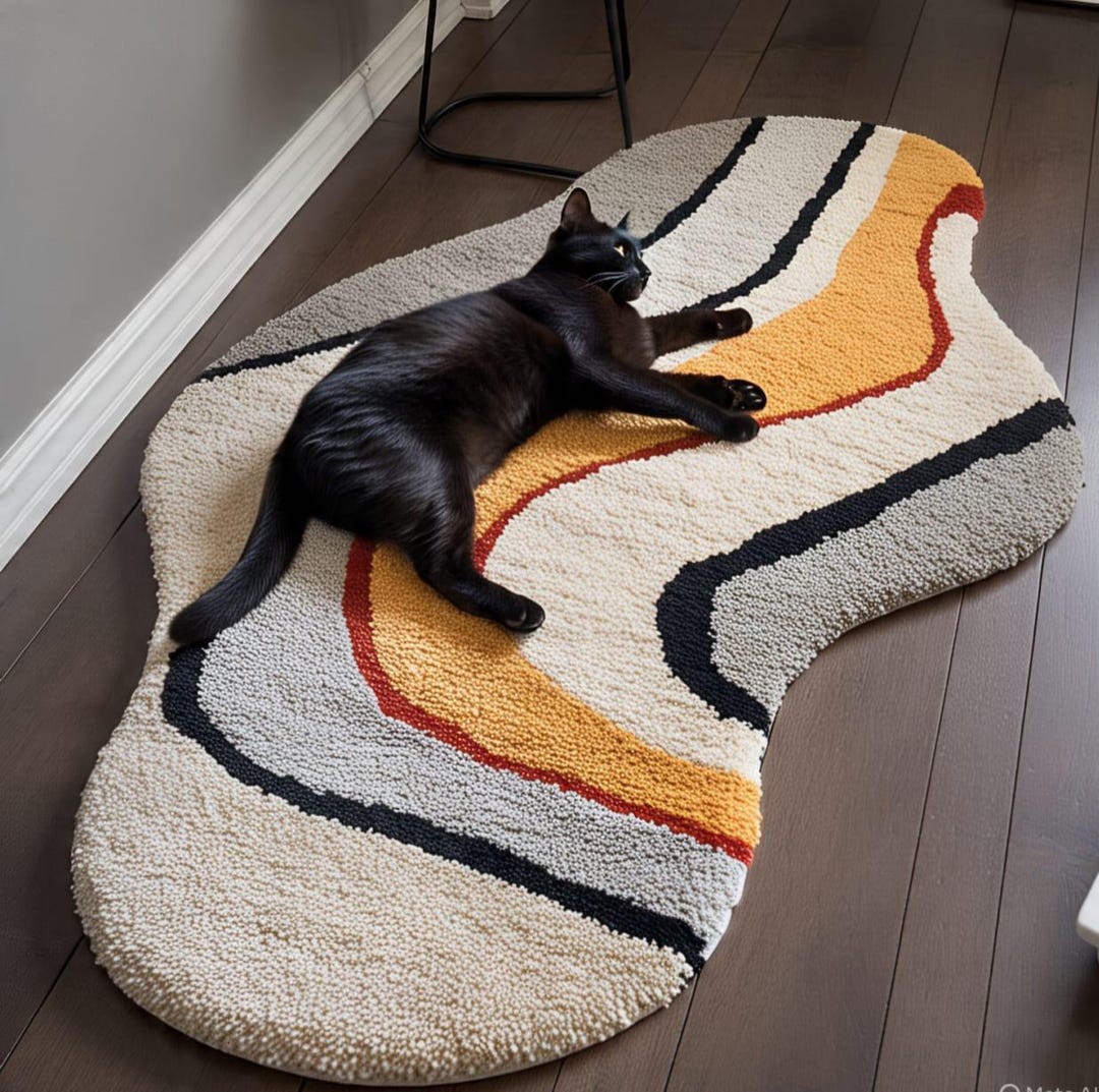 Kitty's Hand-tufted Haven Artisan Cat Nap Rug Artisan Cat Portrait Area ...