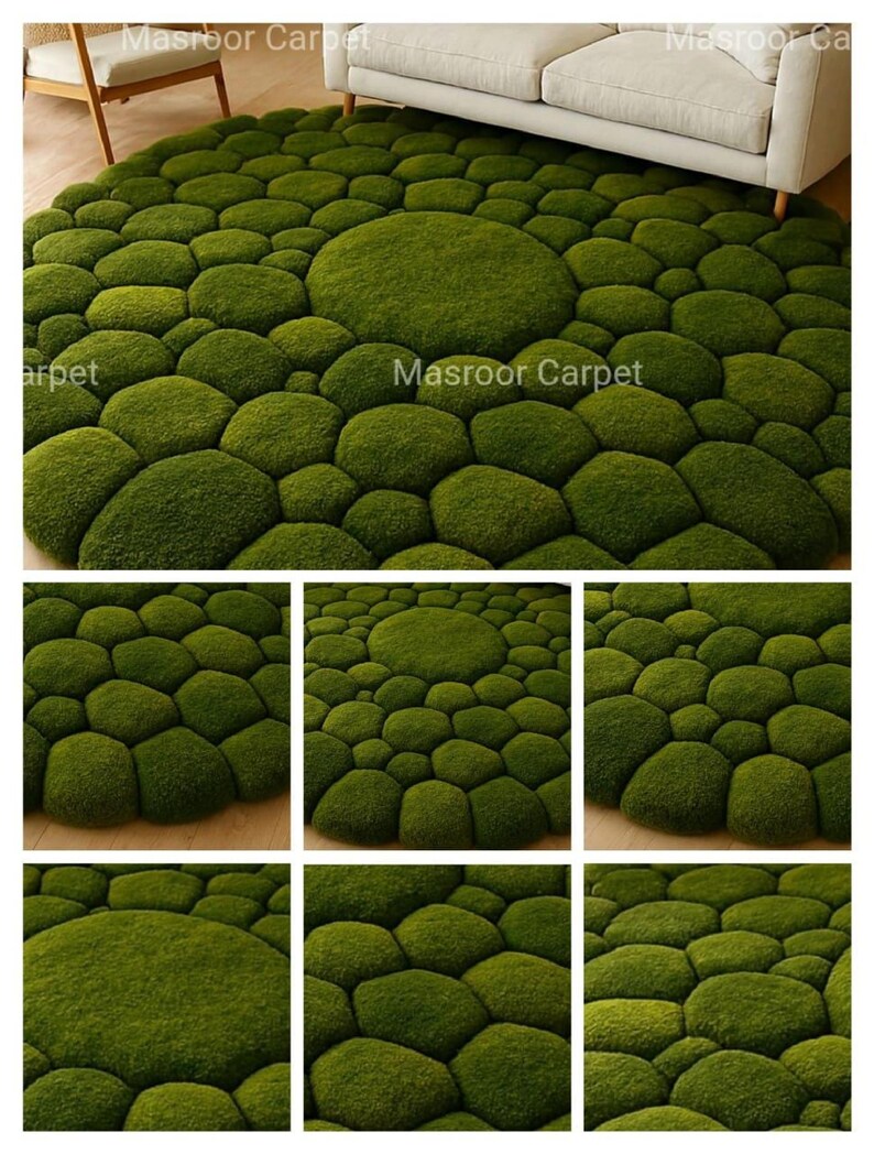 Moss Stone Rug, 3D Textured Green Nature Rug
