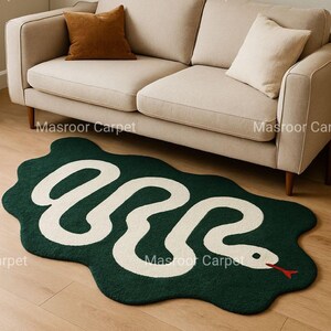 Green Snake Rug 3x5 Ft, Funky Rug With Snake Pattern Rug, Irregular Rug Melting Rug, Unique Snake Rug Bed Room Rug Decormasroor carpet