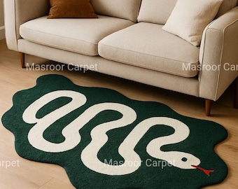 Green Snake Rug 3x5 Ft, Funky Rug With Snake Pattern Rug, Irregular Rug Melting Rug, Unique Snake Rug Bed Room Rug Decormasroor carpet