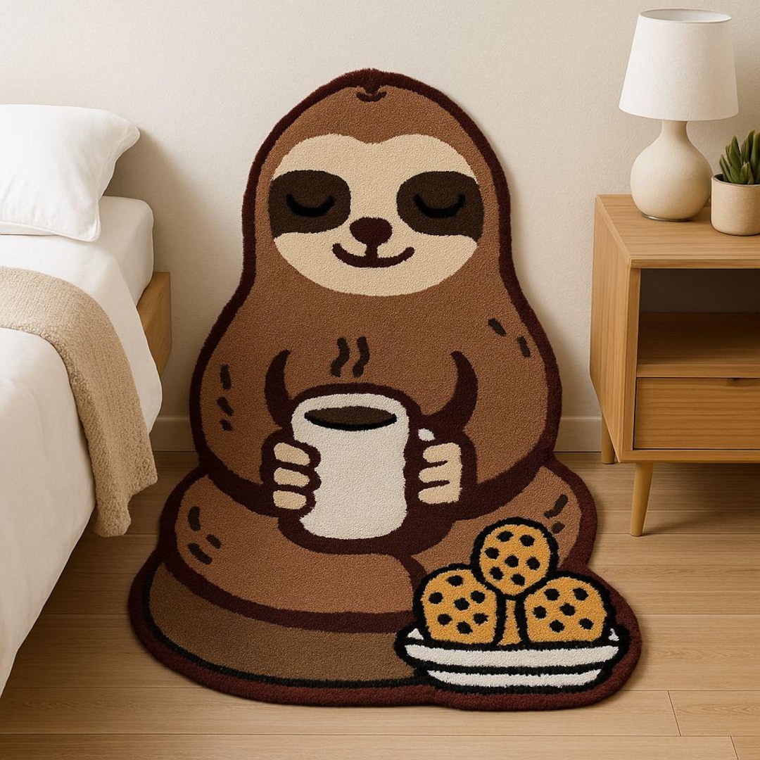 Hand-tufted Wool Sloth Rug | Brown Cartoon Animal Rug for Playroom - Etsy