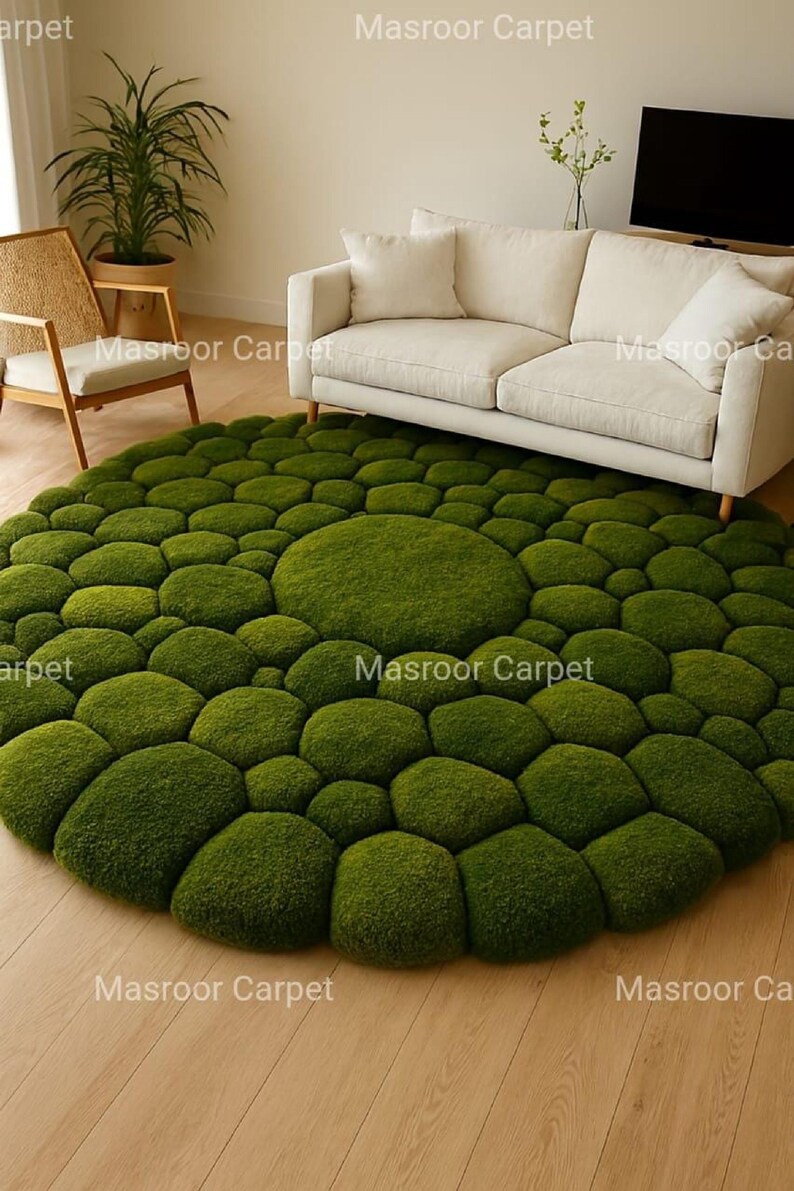 Moss Stone Rug, 3D Textured Green Nature Rug