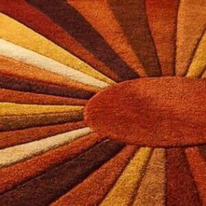 Sunburst Rug Mid Century Retro Area Rug, Handmade Wool Orange Brown Geometric Rug, Modern Area Rug For Living Room, Bedroom Carpet Decor