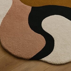 Modern Runner Rug Abstract Oval, Geometric Sunburst Hallway Runner Rug, Colorful Runner Rug Black Whit Orange Rug Carpet